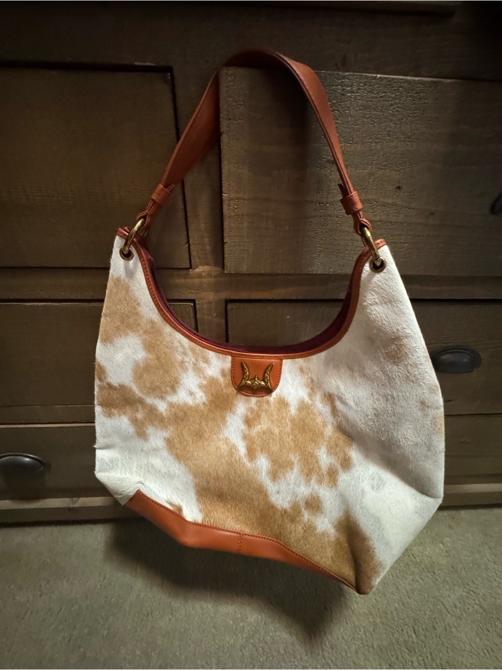 Loyal West Large Shoulder Tote cowhide light brown and white